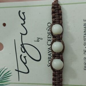 Tagua Vegetable pearls tagua nuts Cotton cord boho adjustable bracelet Anklet